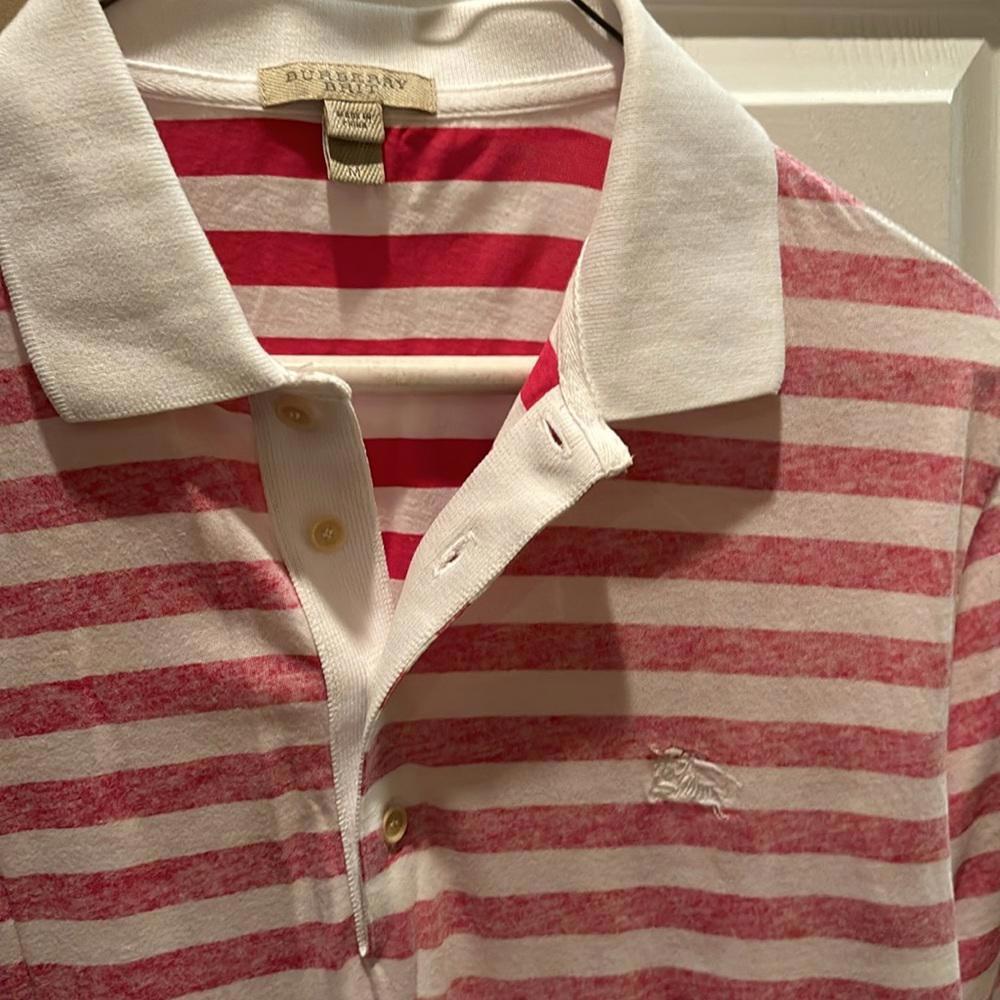 Men Burberry polo pink and white stripes - Picture 2 of 2